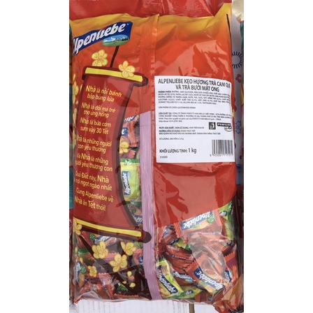 Túi 1kg Tết Alpenliebe Caramen sữa+Dâu sữa và Cafe sữa+ Hồng trà sữa và Hương trà cam quế+ trà bưởi mật ong