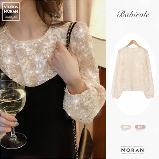 (ORDER) Áo sơ mi dài tay MORAN cổ tròn ánh nhũ lấp lánh tiểu thư sang trọng kiểu Pháp