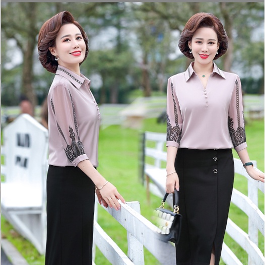Áo Sơ Mi Nữ Trung Niên A43 - Áo kiểu trung tuổi U40 U50 cho mẹ thời trang mùa hè Đẹp sang trọng cao cấp Bigsize giá rẻ