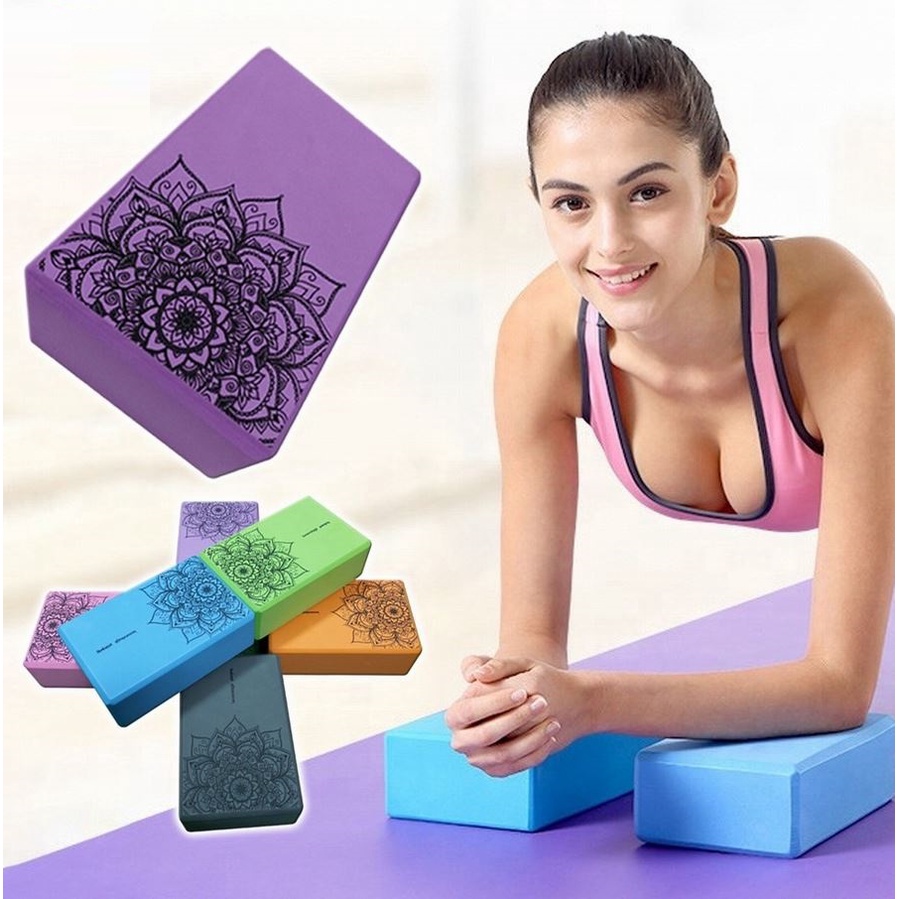 2 viên gạch tập yoga in hoa Mandala, Xốp PVC Cứng không trượt, chống thấm nước_HV YOGA QG