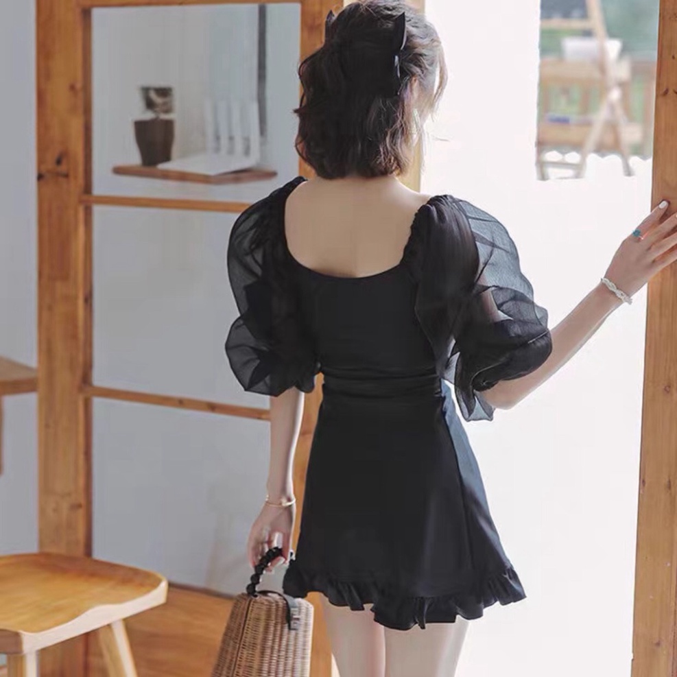 Bikini Đi Biển Nữ Liền Thân LUHAZO Quảng Châu Có tay kín đáo kiểu Hàn Quốc Sang Chảnh Bánh bèo