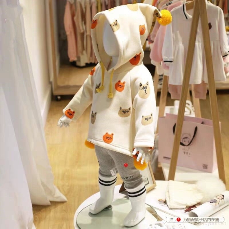 Áo Khoác Hoodie Tay Dài Có Khóa Kéo In Họa Tiết Hoạt Hình Gấu Dễ Thương Cho Bé Trai Và Gái