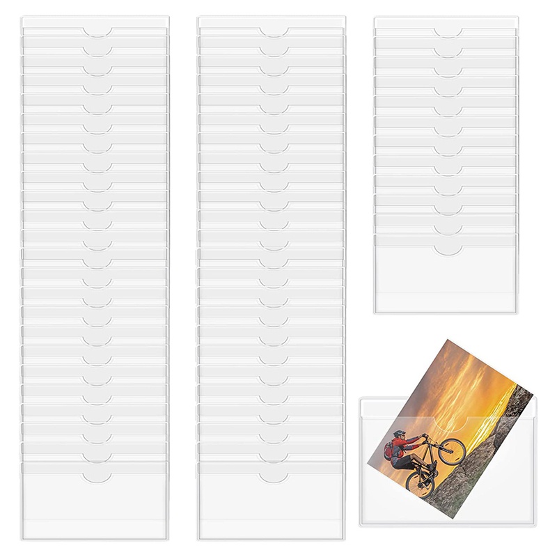 60 Pack 3.5 x 4.7 Inches Self-Adhesive Label Holder Card Pockets Label Holder Clear Plastic Library Card Holder