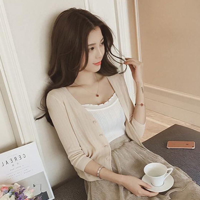 Áo Khoác Cardigan Dệt Kim Mỏng Tay Dài Cổ V Chống Nắng Cho Nữ | BigBuy360 - bigbuy360.vn