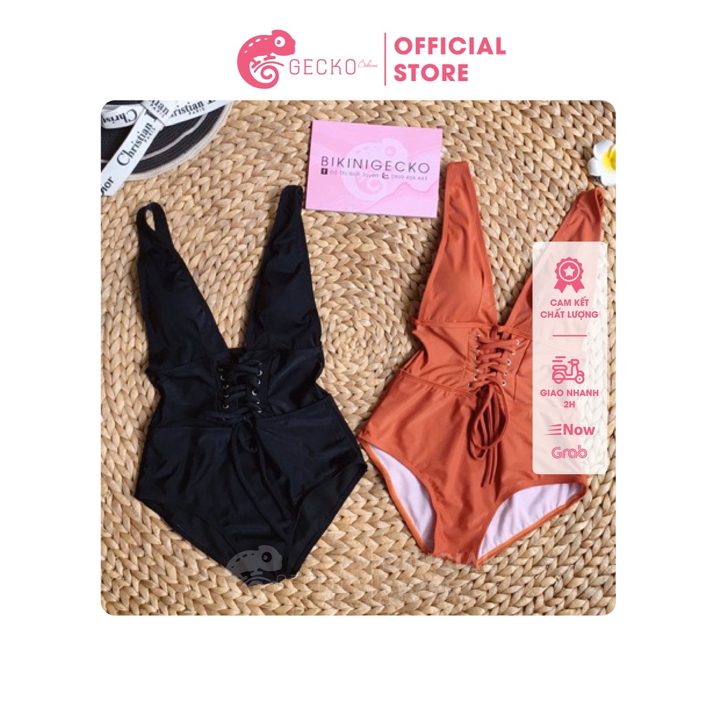 Bikini Đồ Bơi 1 Mảnh Cam Đất Xẻ Ngực Đóng Khuy GK0117 (Ảnh Thật)