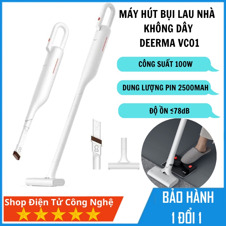 Máy hút bụi không dây Deerma VC01 hút bụi lau nhà 2 trong 1 dung lượng pin 2500mAh độ ồn thấp