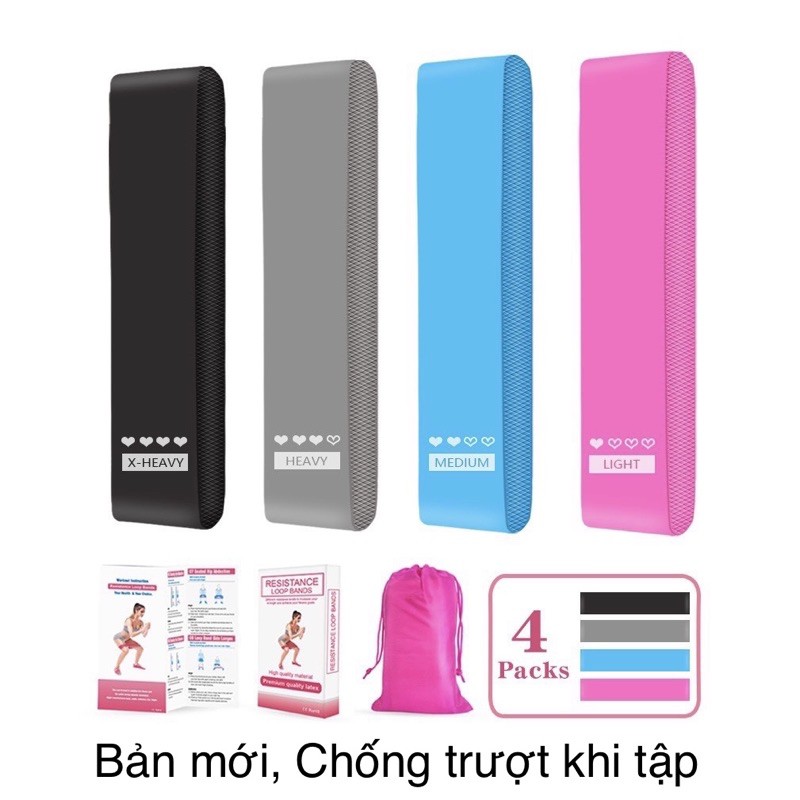 Miniband - Dây kháng lực - tập mông đùi và toàn thân - Bộ 4 dây