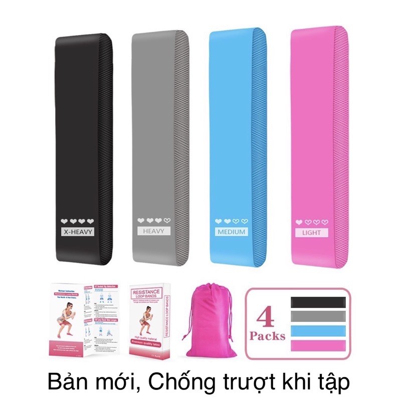 <BẢN CHỐNG TUỘT, Xoắn> Hàng mới về 07/21, Miniband - Dây kháng lực - tập mông đùi và toàn thân - Bộ 4 dây