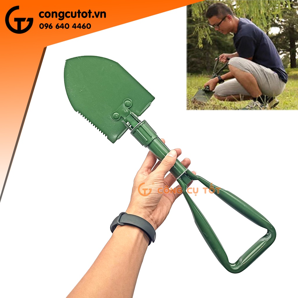 Xẻng gấp công binh cán tam giác để cưa đào xúc cỡ trung bình 47cm đa năng gấp gọn