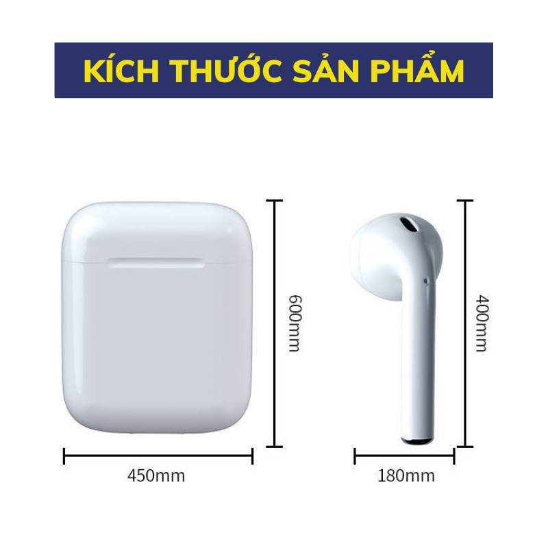 Tai nghe bluetooth i12 TWS 5.0 tai nghe i12 ko dây bản Quốc Tế âm thanh chuẩn HIFI chạm cảm ứng dùng cho Android