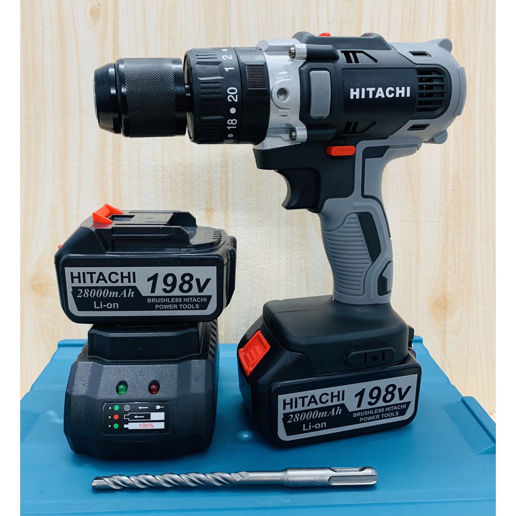 Máy khoan pin 198V Hitachi 3 chứ năng có búa - Động cơ 775 siêu mạnh mẽ