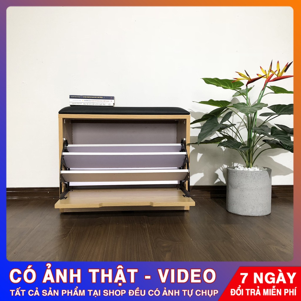 [Hàng Nhà Máy] Tủ Giày Dép 3 Ngăn Có Ghế Ngồi Nệm Da Artico Dài 60cm