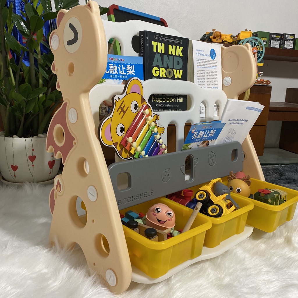 Giá sách khủng long cho bé 2IN1 Kệ sách, kệ đồ chơi