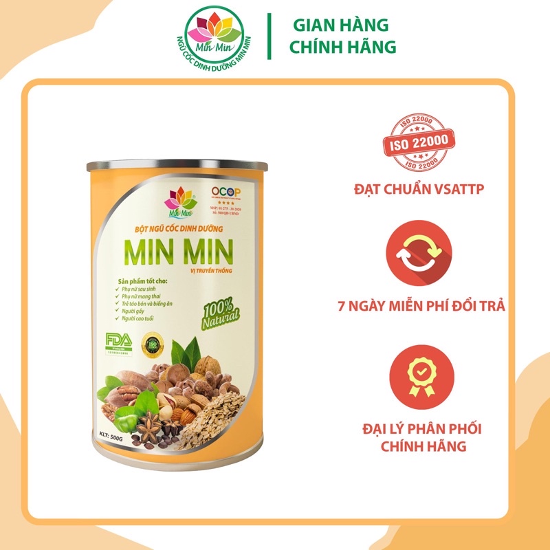 Ngũ Cốc Dinh Dưỡng Min Min Hộp 500g Màu Vàng, Ngũ Cốc Dinh Dưỡng Cho Mẹ Bầu Lợi Sữa Giảm Cân 29 Loại Hạt