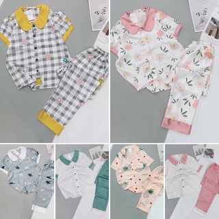 Bộ mặc nhà pijama lụa satin cộc dài size dưới 65kg