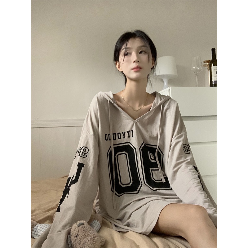 Jiashucheng Áo Hoodie Tay Dài In Chữ Phong Cách Hàn Quốc Dành Cho Nữ