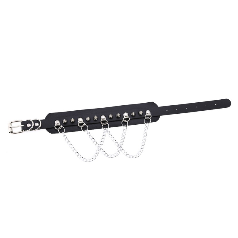 Vòng cổ choker đính đinh tán phối chuỗi dây xích phong cách punk gothic thời trang cho nam và nữ