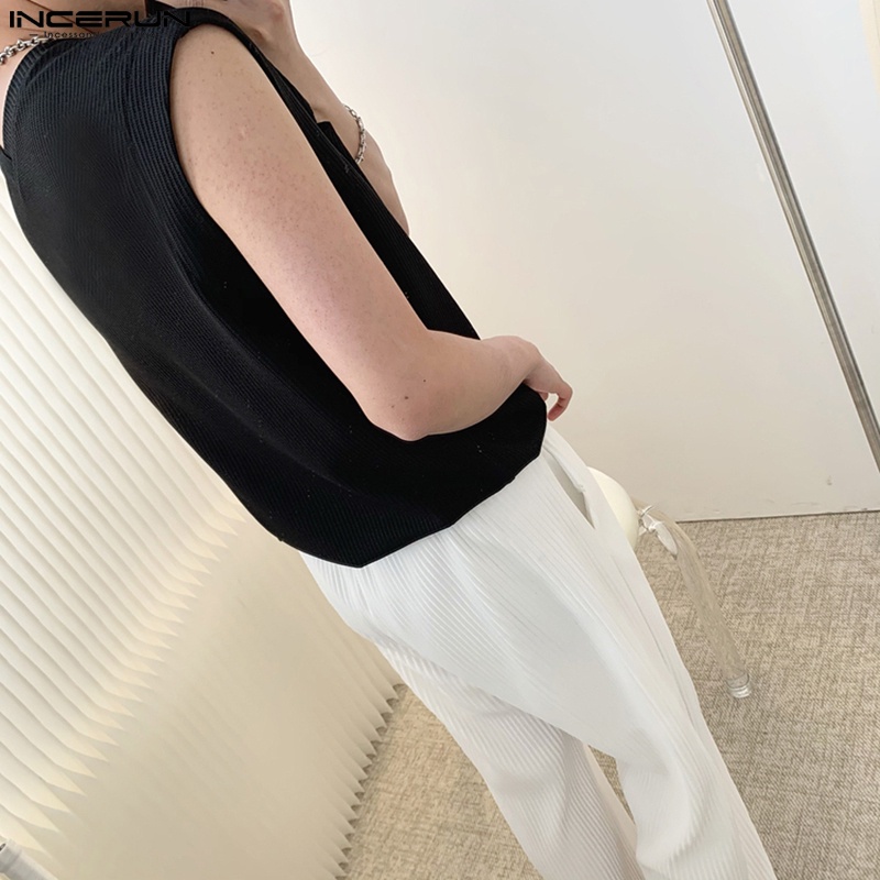 Áo thun ba lỗ INCERUN màu trơn họa tiết kẻ sọc thời trang Hàn Quốc cho nam