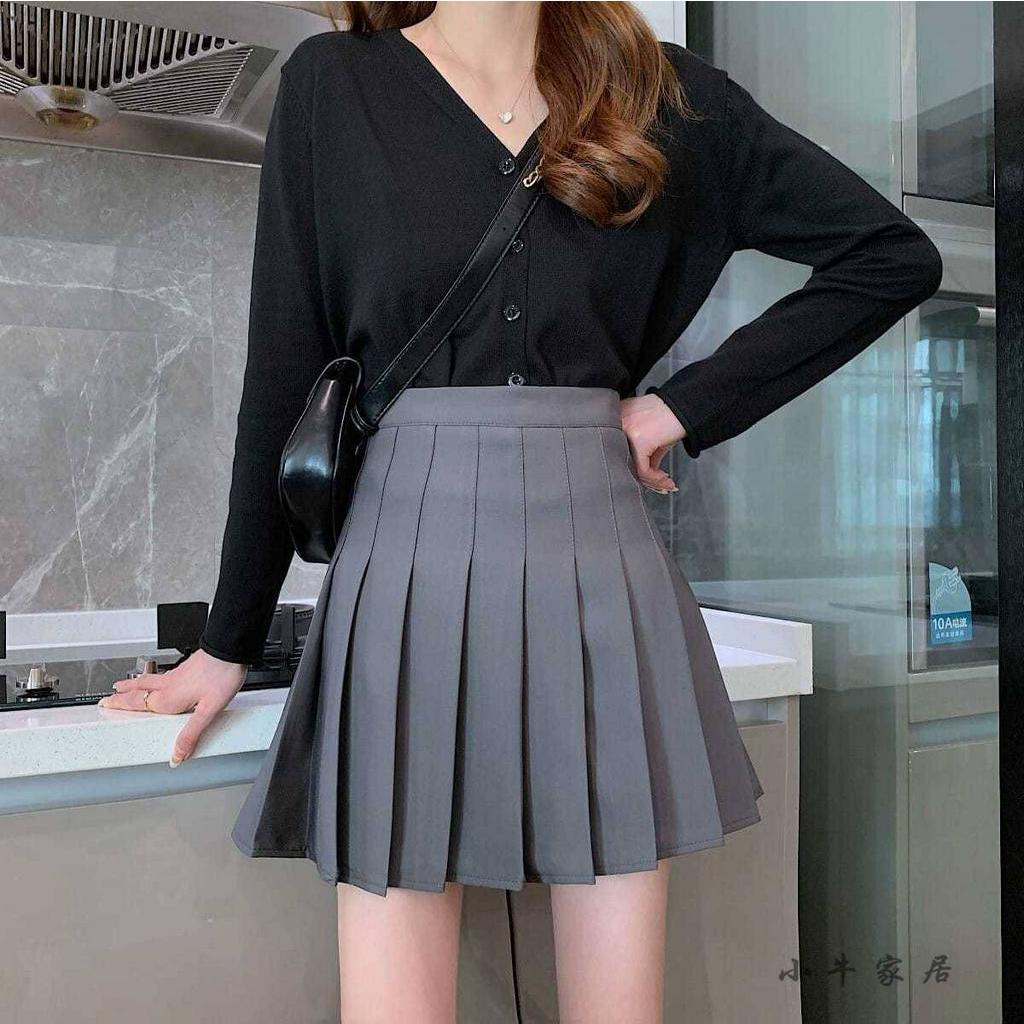 Chân váy tennis ngắn xếp ly lưng cao màu trắng đen phong cách ulzzang