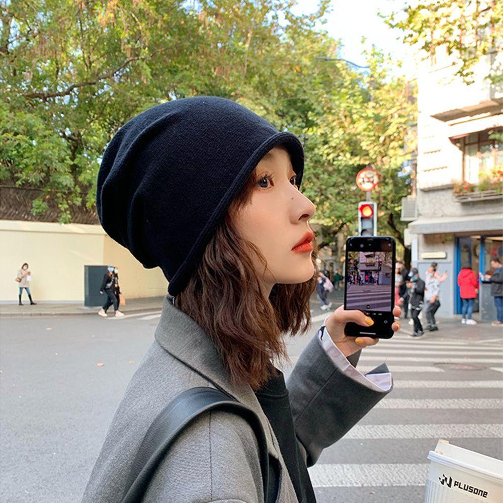 Mũ Beanie Dệt Kim Màu Trơn Dễ Thương Chất Lượng Cao Cho Nữ