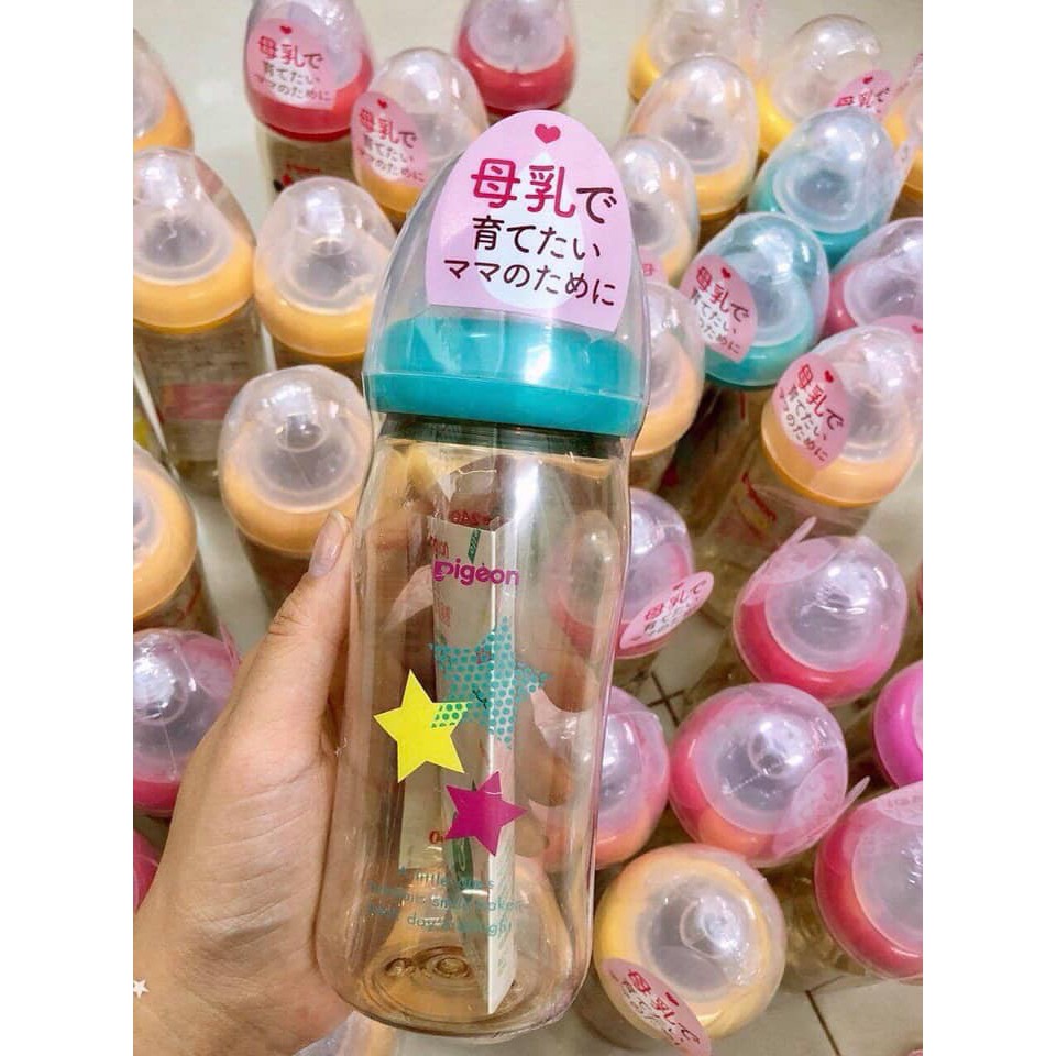 (Tặng thêm 1 núm ti) Bình sữa Pigeon cổ rộng nhập khẩu thái lan dung tích 160ml và 240ml chất liêu PPSU an toàn cho bé