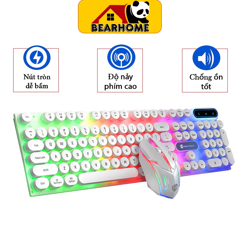Bàn Phím Máy Tính Gaming BEARHOME, Keycap tròn, siêu nhạy, Có đèn led