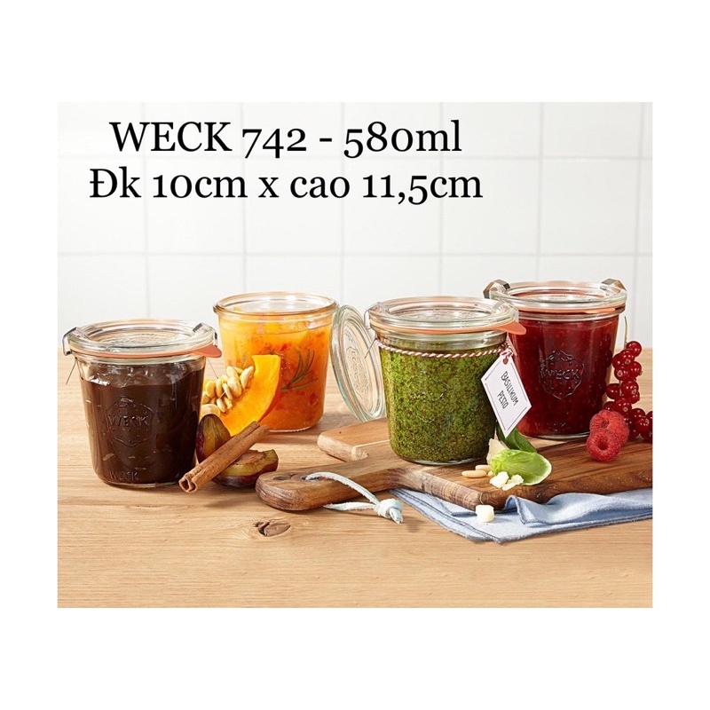 Hũ thuỷ tinh chịu nhiệt WECK 580ml - made in Germany - Giá bán 1 hũ