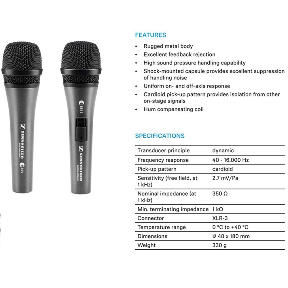 Micro Sennheiser E835S Chuyên Dụng Cho Phòng Thu / Sân Khấu