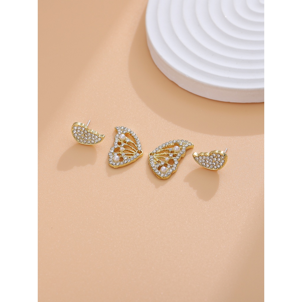 Đôi Bông Tai Hình Con Bướm Sau Lưng Đính Kim Cương Giả Thanh Lịch Dành Cho Nữ