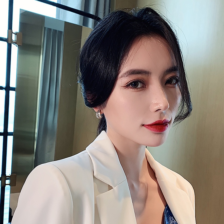 Bông Tai Chữ C Đính Đá Lấp Lánh Phong Cách Hàn Quốc Cho Nữ