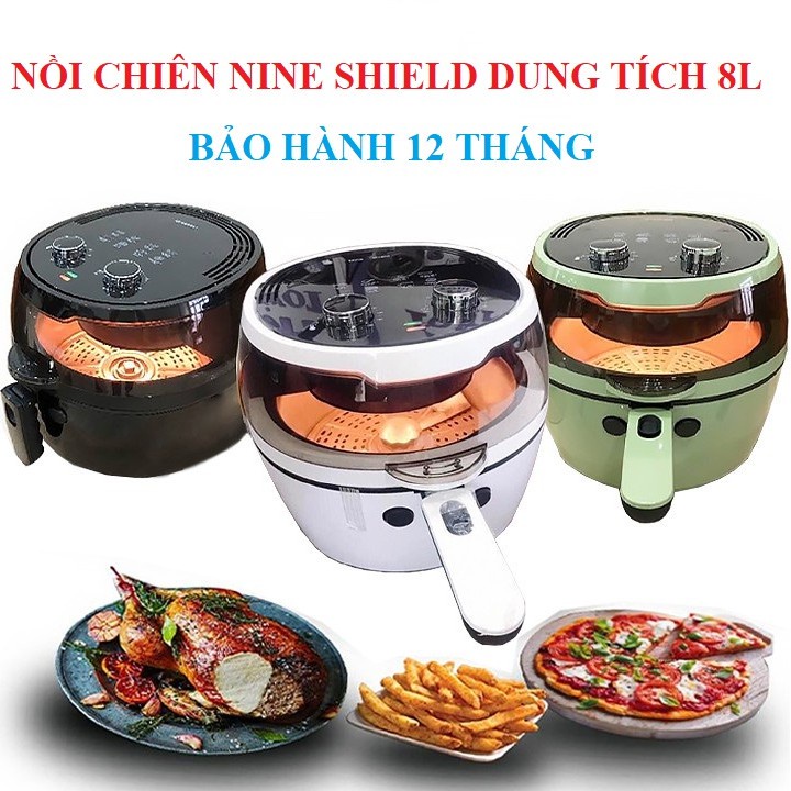 NỒI CHIÊN KHÔNG DẦU NINE SHIELD DUNG TÍCH 8L CÓ LƯỠI ĐẢO