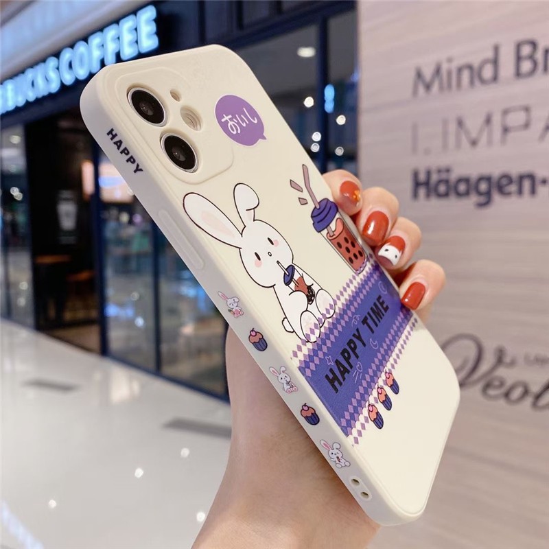 Cute Rabbit Straight Side Painted Case OPPO A3S A5S F9 A7 A5 A31 A9 2020 A8 F1S A57 A83 A72 A91 VIVO V15 S1 Pro Y17 Y91c V5 Y19 Cover