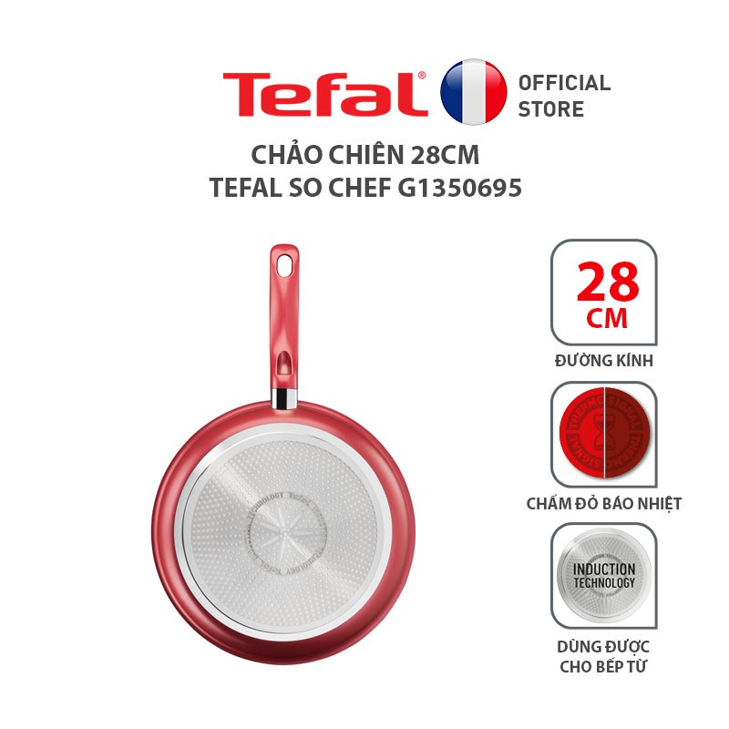 Chảo chiên chống dính đáy từ Tefal So Chef G1350695 đường kính 28cm - Hàng Chính Hãng- Màu Đỏ