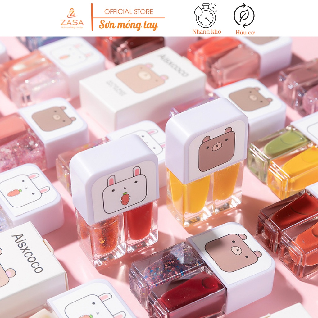 Sơn móng tay 2 màu (2 trong 1) Zasa, nhiều màu sắc dễ thương, gel lạnh nhanh khô không cần hơ máy tiện dụng