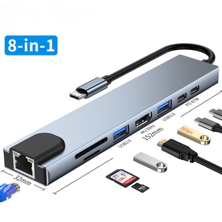 Bộ chia 8 cổng usb 3.0 hub sang 8 cổng rj45 hdmi-4k tf / sd cho macbook type-c