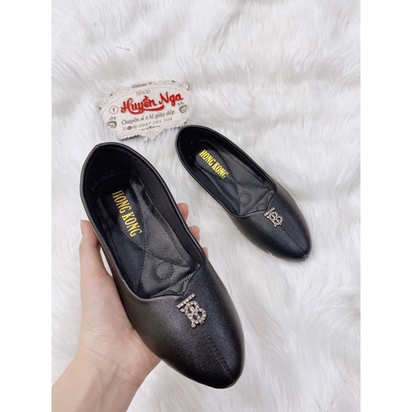 Giày búp bê nư  màu đen da mềm trơn chữ B
