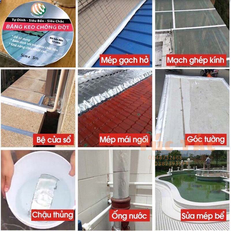 Cuộn 5cm, 10cm Băng Keo Chống Thấm Nước, Chống Dột, Siêu Dính - Băng Keo Bê Tông, Vá Vết Nứt - bán cả thế giới