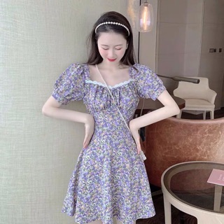(Order) Váy tím Ulzzang xinh xắn hoa nhí ( có ảnh thật feedback )