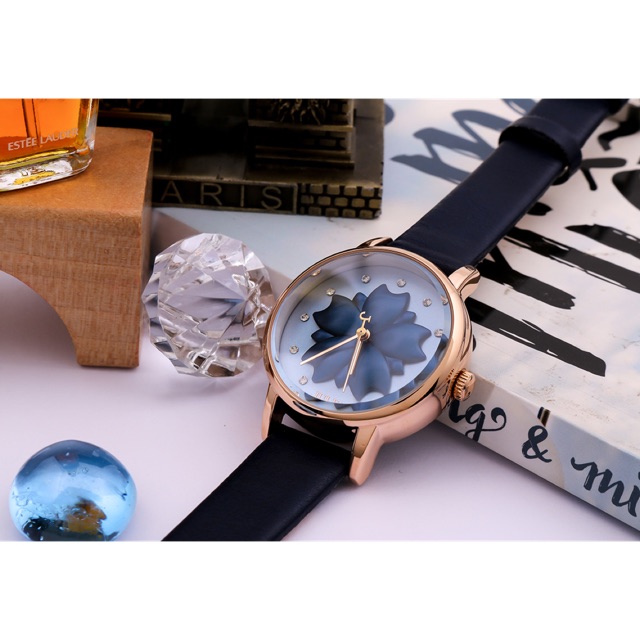 Đồng hồ Nữ Julius chính hãng Hàn Quốc JA 1000 Mặt Hoa Xanh Dương