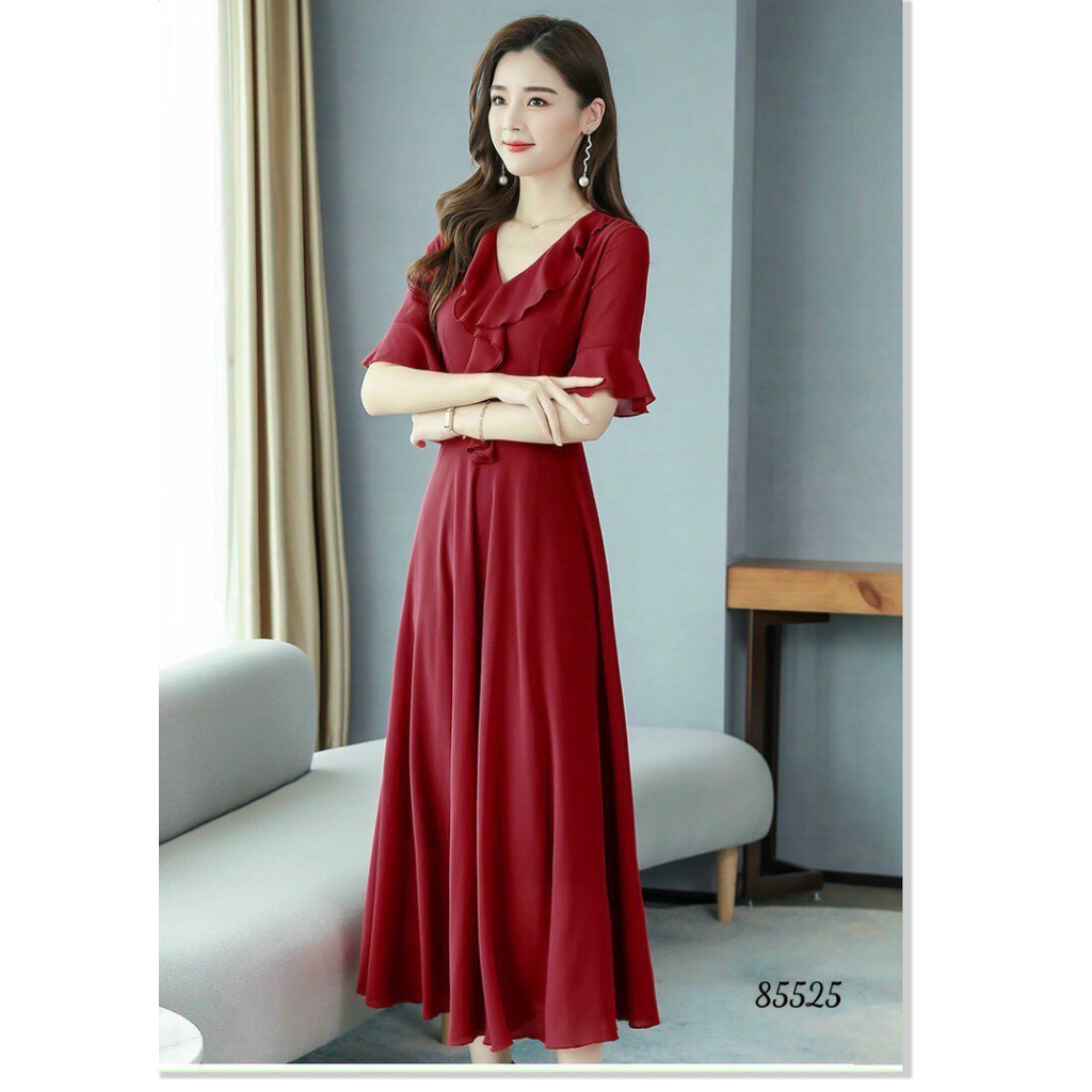 ĐẦM VOAN CHIFFON PHỐI BÈO HAI LỚP DÀI QUA GỐI QUÝ PHÁI CHO QUÝ NÀNG