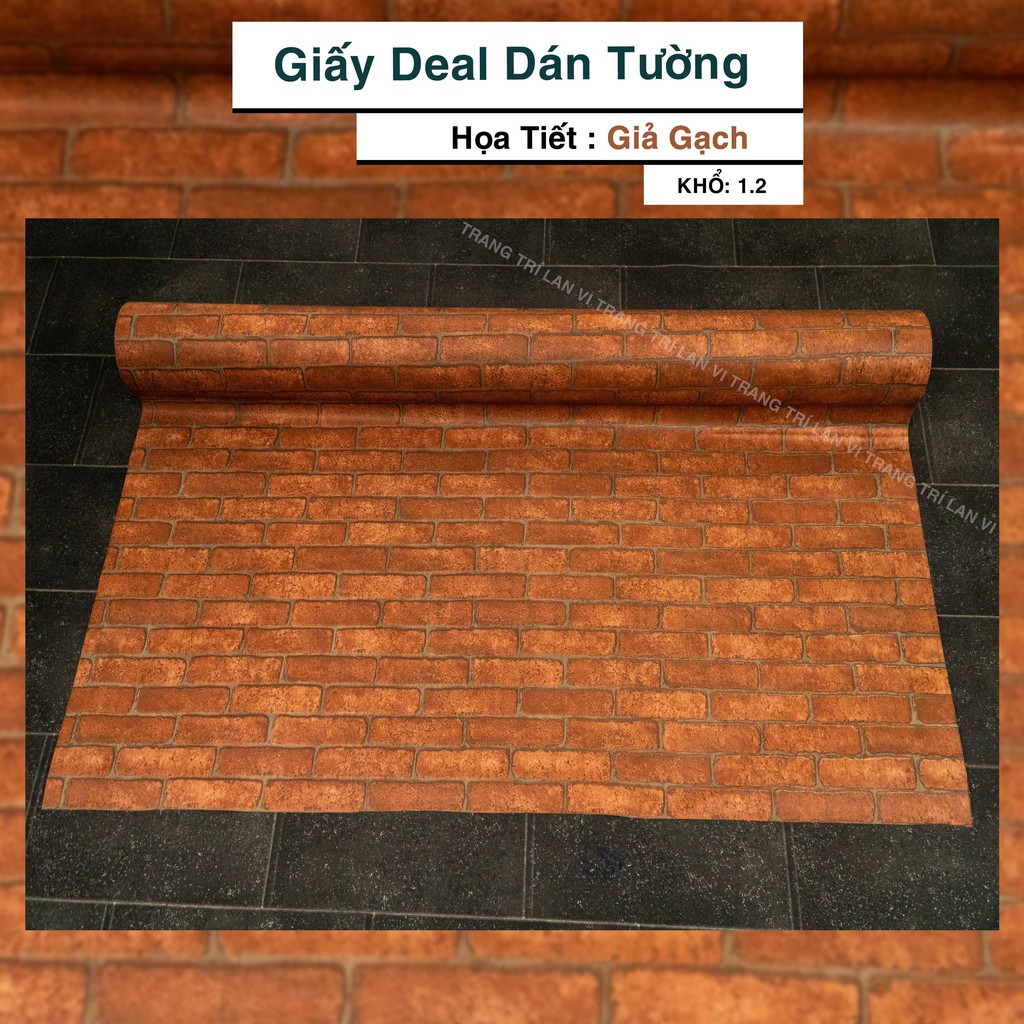 Giấy dán tường decal giả gạch đỏ hoa văn 3D - có sẵn keo mặt sau - khổ 1,2m