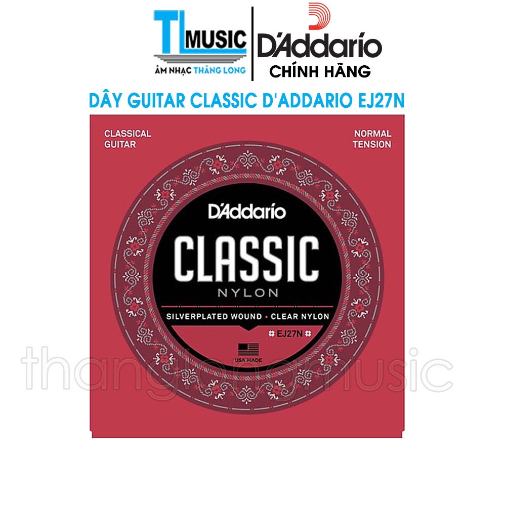 [Chính hãng] Dây đàn D'addario Classic Guitar EJ27N Normal Tension Clear Nylon (TẶNG KÈM 3 PICK GẢY)