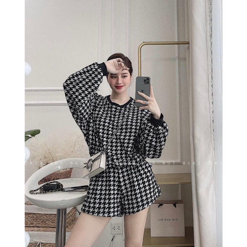 Set áo hoodie tay phồng kèm quần shorts ziczac