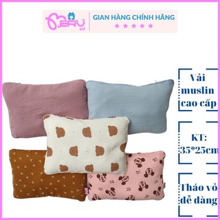 Gối xô sơ sinh, gối xô muslin cao cấp MERU, gối xô organic cho bé