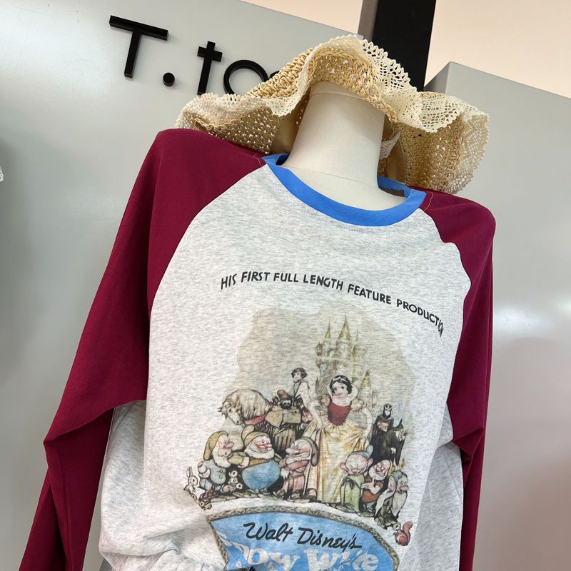 Jiashucheng Áo Thun Tay Dài Dáng Rộng Màu Sắc Tương Phản Thời Trang Mùa Hè 2023