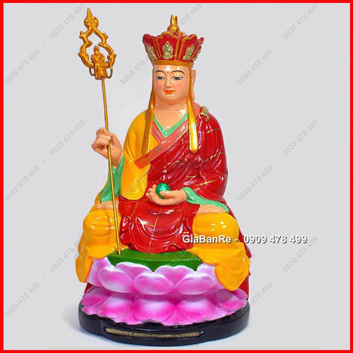 Tượng Phật Địa Tạng Ngồi Cầm Thiền Trượng - Vẽ Mỹ Thuật Nhiều Màu - 6819.1