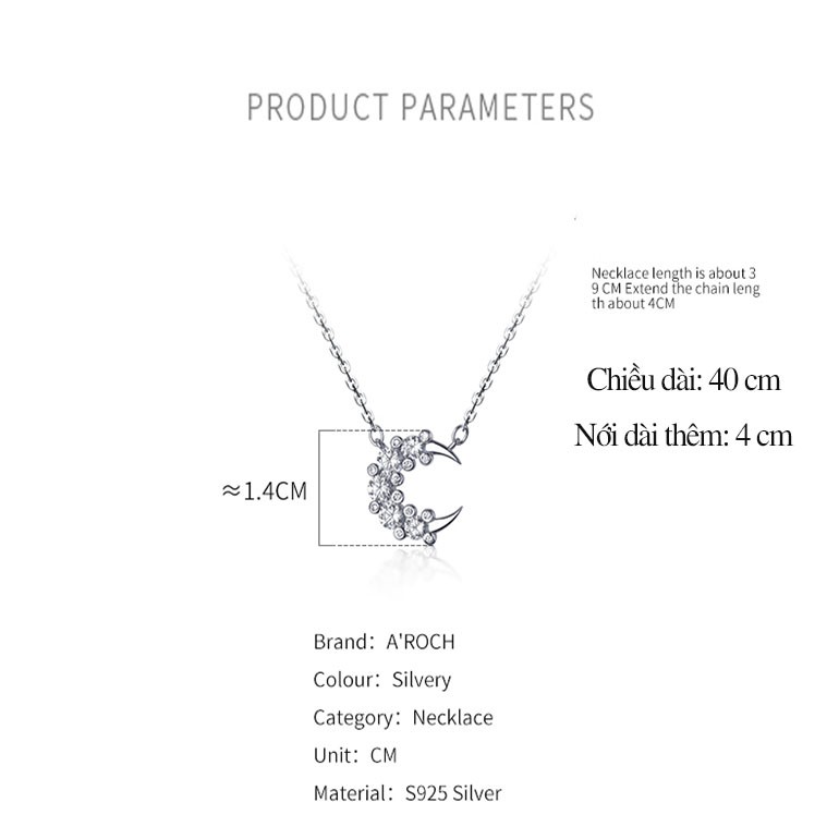 Dây chuyền bạc Ý s925 mặt trăng tròn đính đá ngọt ngào,tươi mát D7833 - AROCH Jewelry