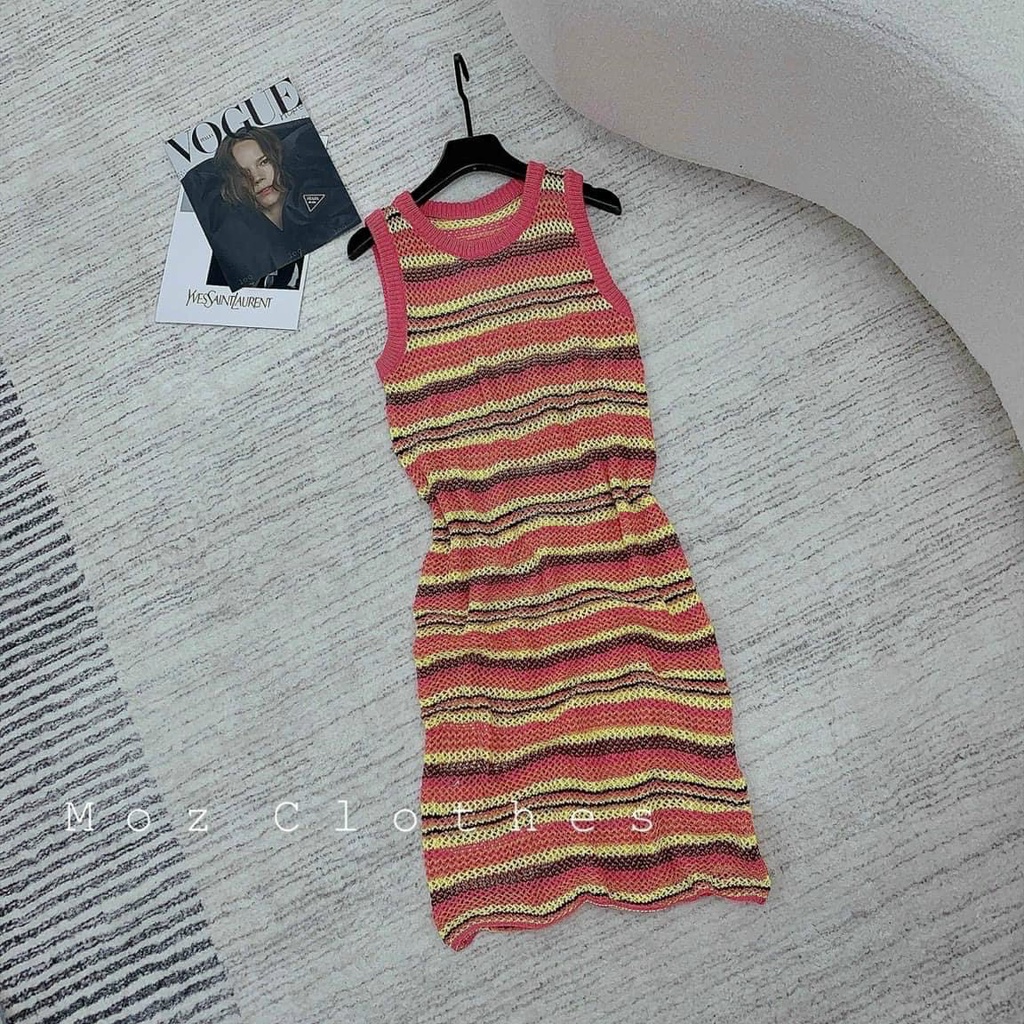 Váy lưới nữ ba lỗ kẻ sọc cầu vòng L2 cao cấp sát nách thời trangI Trần Hân Shop 3007390