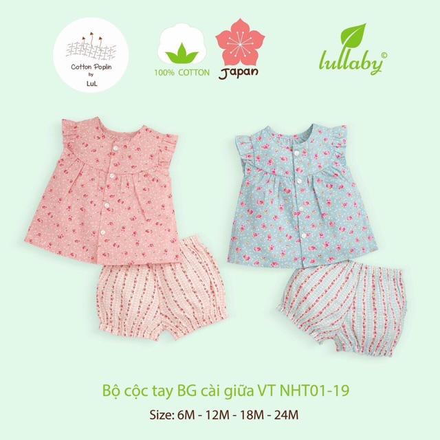 LULLABY 2019 - Bộ bé gái Lullaby cộc tay cotton poplin cho bé gái từ 3 tháng đến 4 tuổi