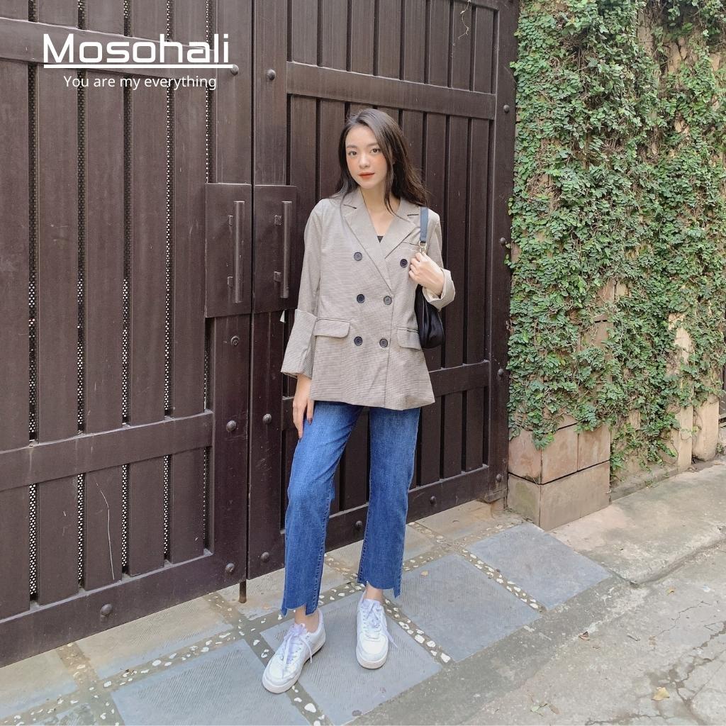 Áo vest nữ, áo Blazer nữ kẻ caro kết hợp quần jean quần bò nữ  phong cách cơ bản trẻ trung năng động thiết kế MOSOHALI